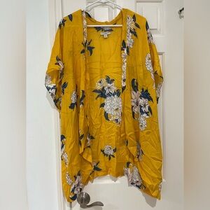 LOFT Floral Yellow Kimono Cardigan Oversized XS Small